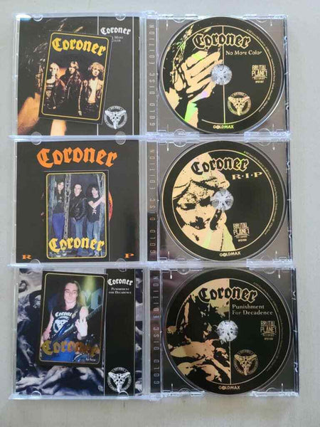 BUDGET 3-GOLD DISC CD BUNDLE CORONER - R.I.P. + PUNISHMENT FOR 